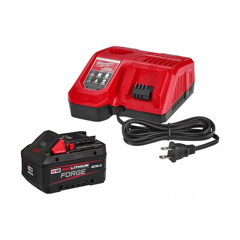 Milwaukee 48-59-1881 M18 REDLITHIUM FORGE XC8.0 Battery + Rapid Charger Starter Kit, 18V 8 Ah, Li-Ion
