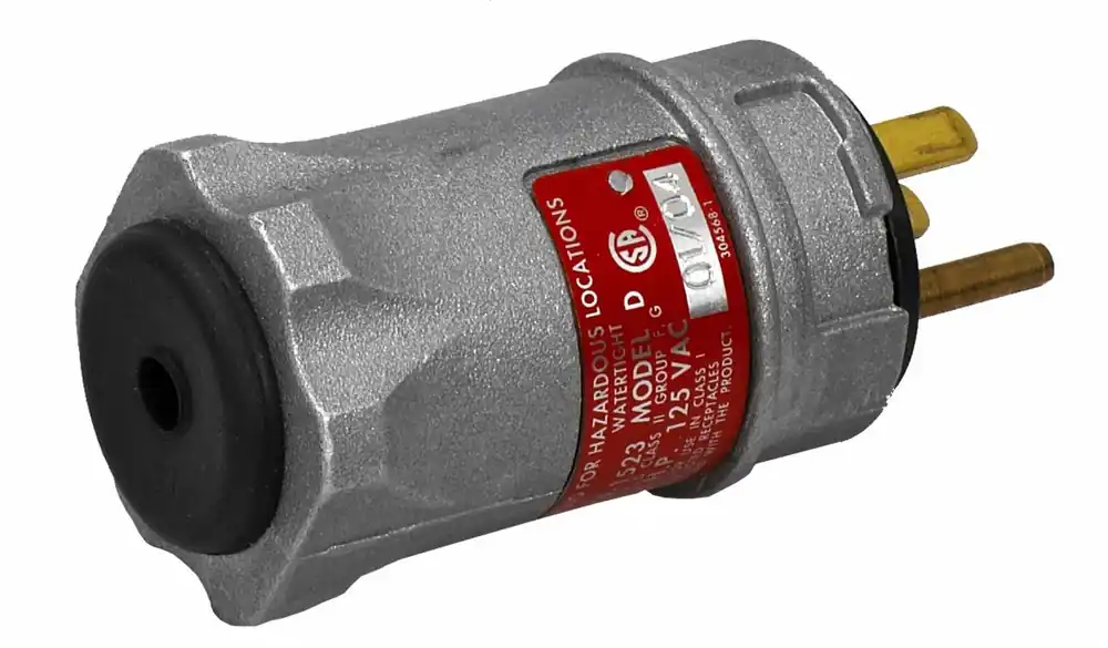 Appleton Electric ECP1523 Straight Blade Plug, NEMA 5-15P, 125V AC 15 A, 3-Pole 2-Blade, Grounded, Hazardous Location, Aluminum, Gray