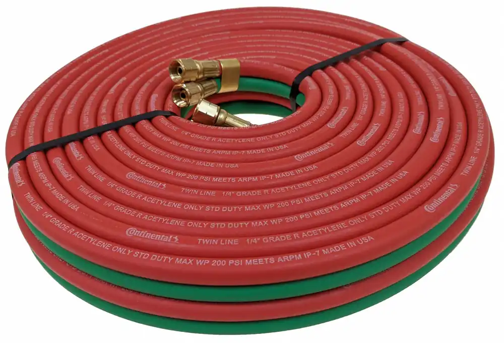 Continental TWR-04-050BB Twin Line Welding Hose, 1/4 in ID, Green/Red, 50 ft, Rubber