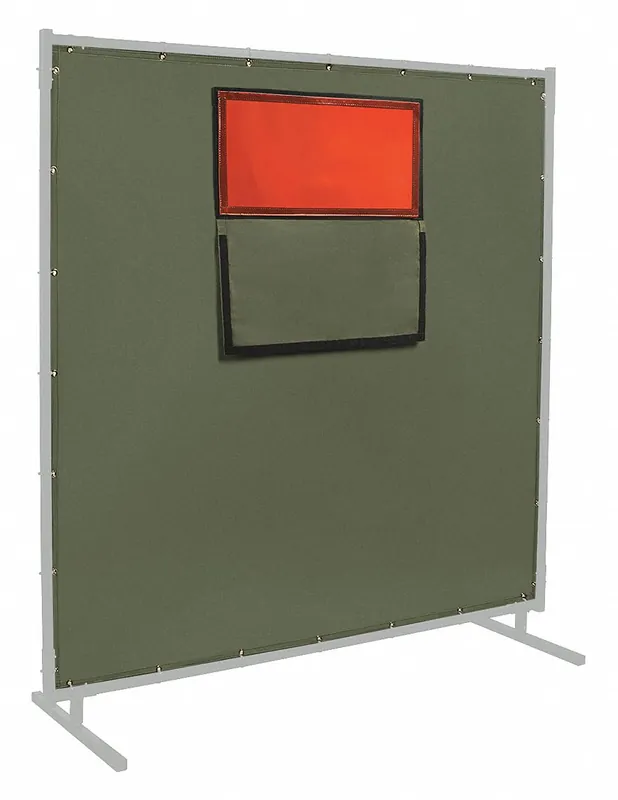 Steiner 301-338F-6X6 Welding Curtain with Window, Cotton Duck, 6 ft H x 6 ft W, Olive