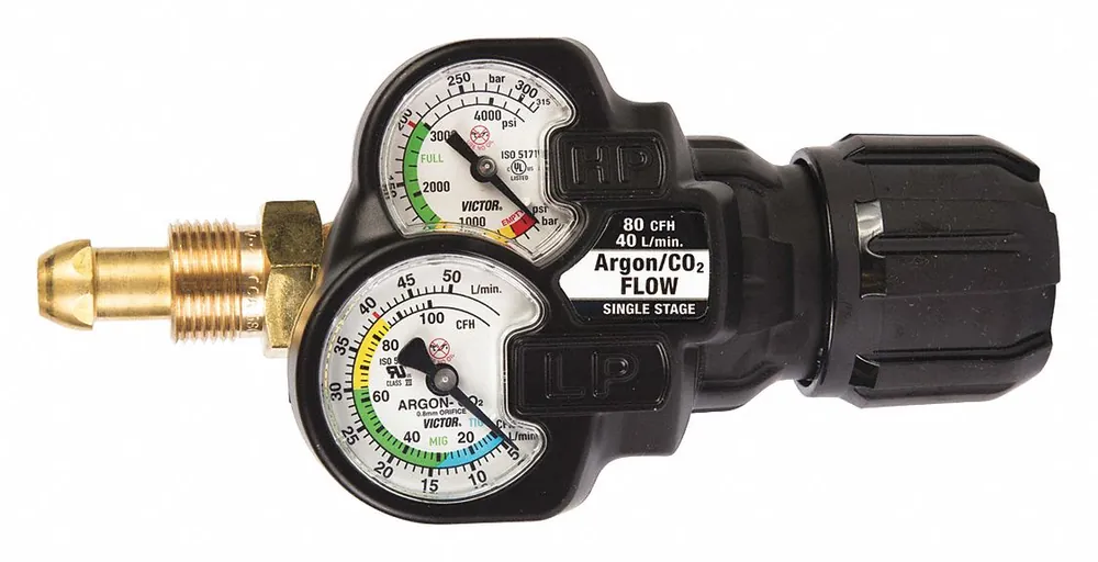 Victor 0781-3641 Gas Flow Gauge Regulator, Argon/CO2, Single Stage, CGA 580 Inlet, 80 cfh