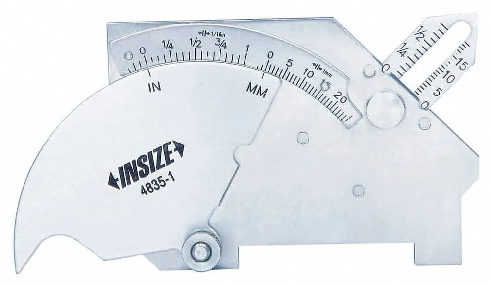 Insize 4835-1 Welding Gage, Stainless Steel, Degree/Inch/Millimeter, 1 mm / 1/16 in Increments