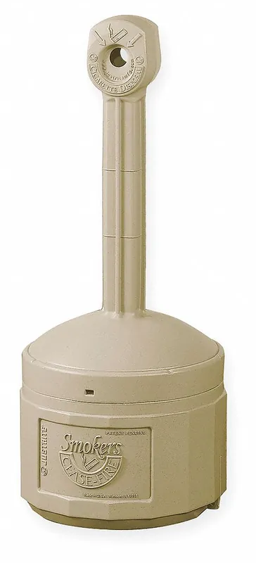 Justrite 26800B Smoker‘s Cease-Fire Cigarette Receptacle, 4 gal, 38-1/2 in H × 16-1/2 in Dia, Tan