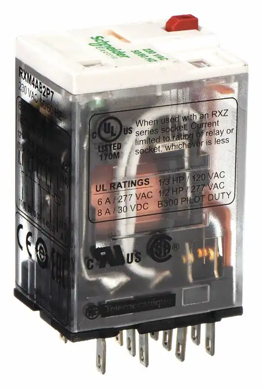 Schneider Electric RXM4AB2P7 Harmony RXM General Purpose Relay, Square, 4PDT 6 A, 14-Pin Plug-In, 230 VAC