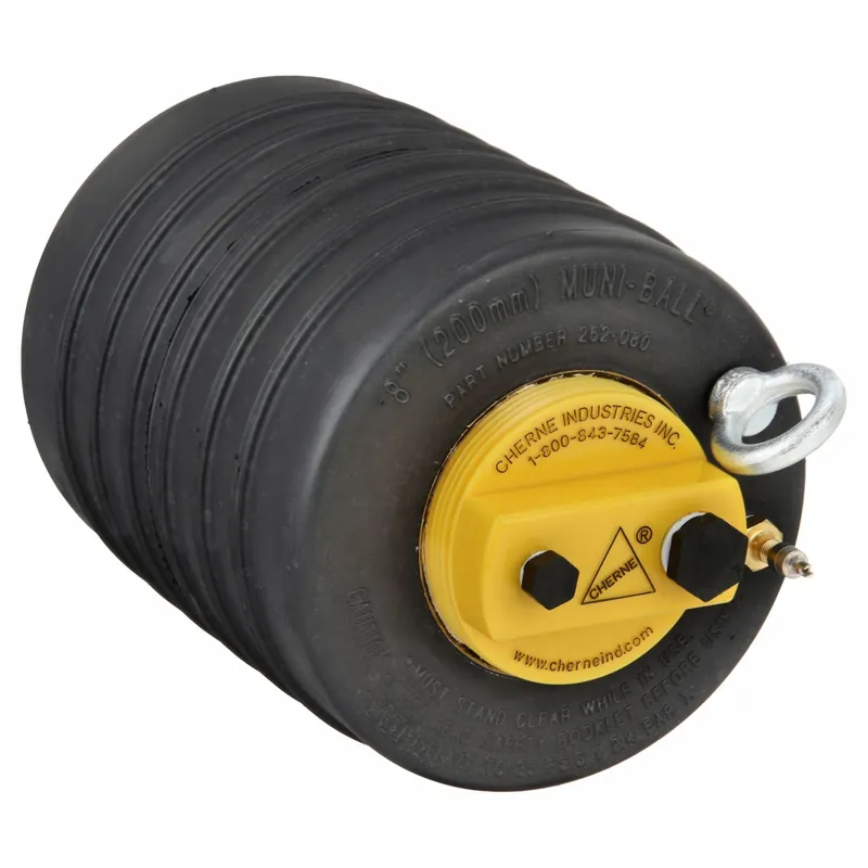 Cherne 262080 Muni-Ball Test Ball Plug, Pneumatic, 8 in Pipe, Natural Rubber, with Bypass