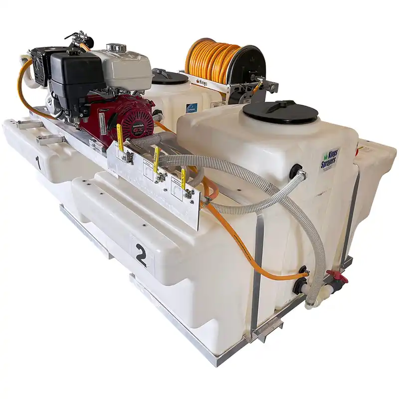 200/200 Gallon Dual SpaceSaver Skid w/ 21 gpm Diaphragm Pump & Electric Hose Reel 300‘ of 1/2" ID Hose **12V Power Source Required**