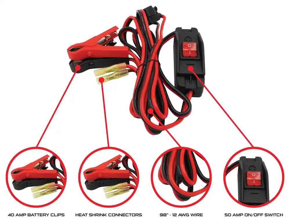Remco 901-013-R Sprayer Pump Wire Harness Kit, 12 AWG, With 50 Amp On/Off Switch, 40 Amp Battery Clips, 98"