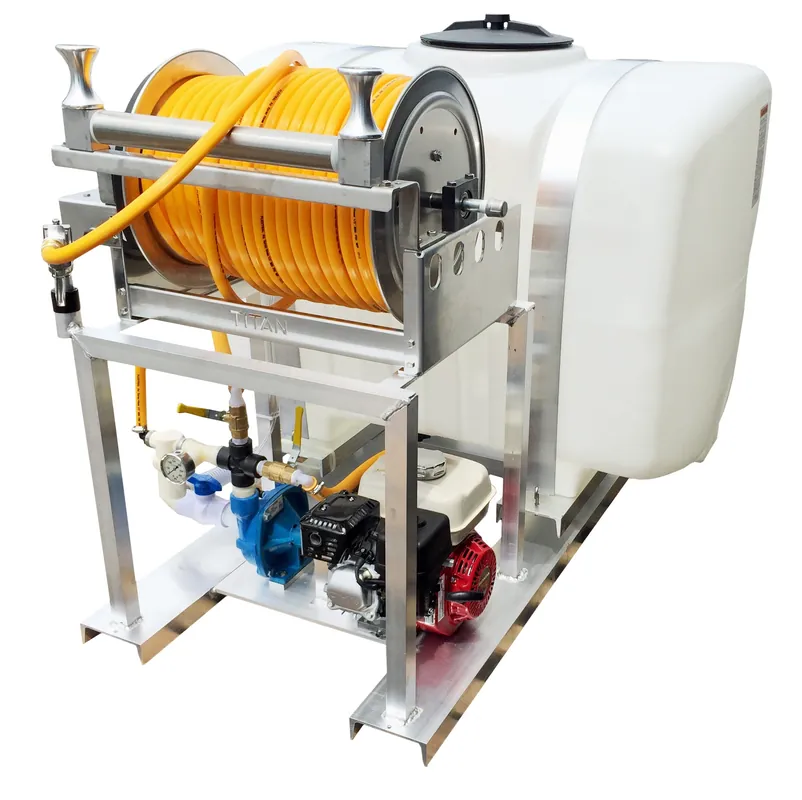 Kings Sprayers 200 Gallon Skid w/ Centrifugal Pump & Electric Reel with 300‘ 1/2" ID Hose & Guide