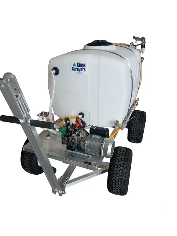 Kings Sprayers 100 Gallon Electric 4-Wheel Sprayer w/ 4.5 GPM 115V Diaphragm Pump & Manual Hose Reel with 300‘ of 3/8" ID Hose