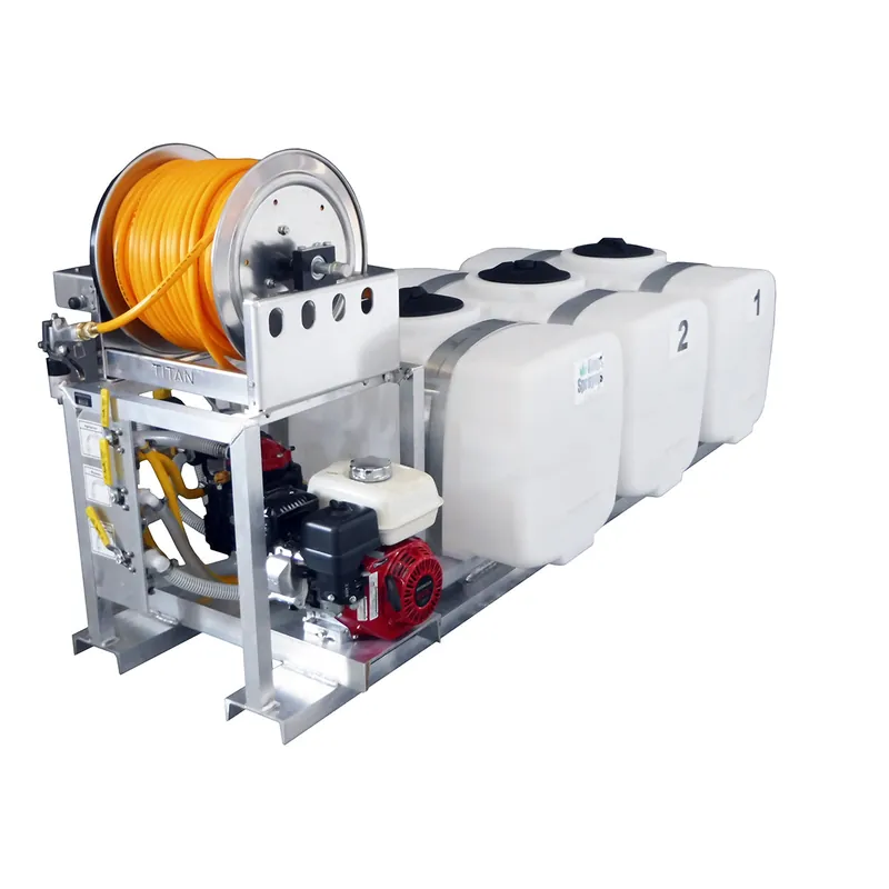 Kings Sprayers 50/50/50 Multi-Tank Skid Sprayer w/ 10 GPM Diaphragm Pump & Electric Hose Reel w/ 300‘ 3/8" ID Hose
