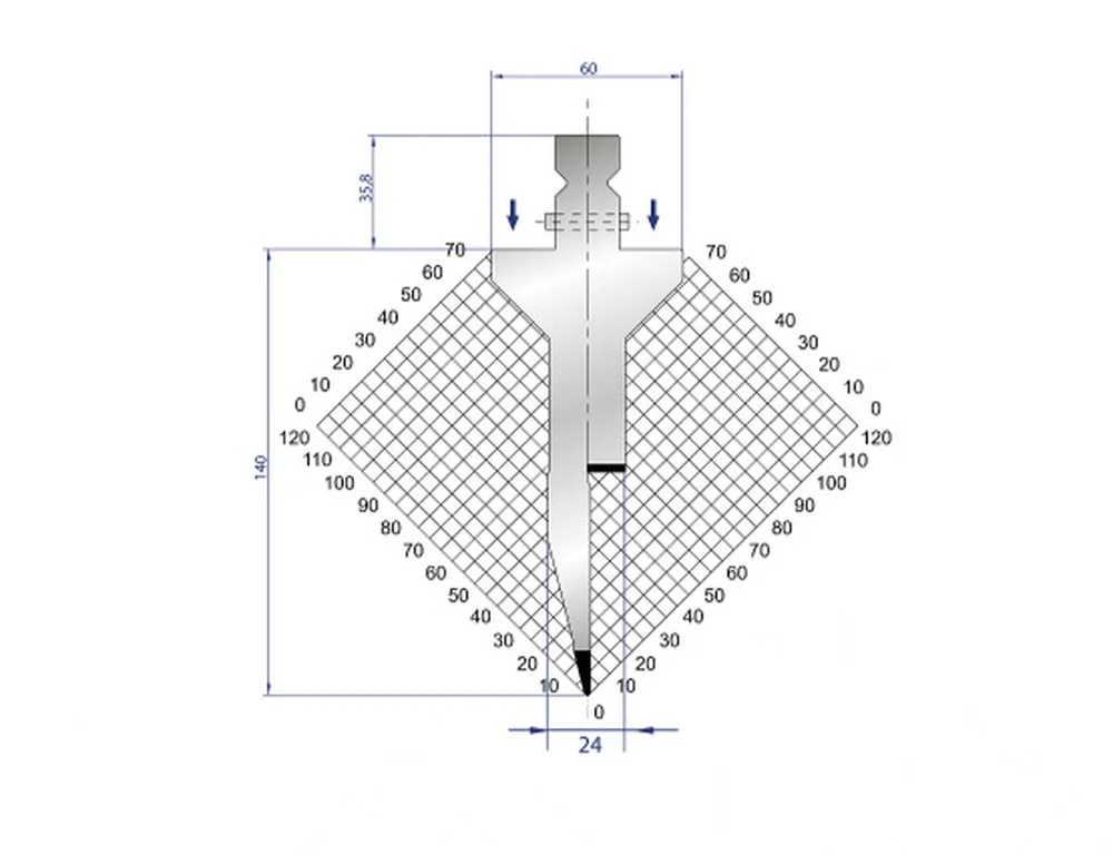 Part No. 1308 @ 200mm 28 Degree Hemming Die Straight Punch