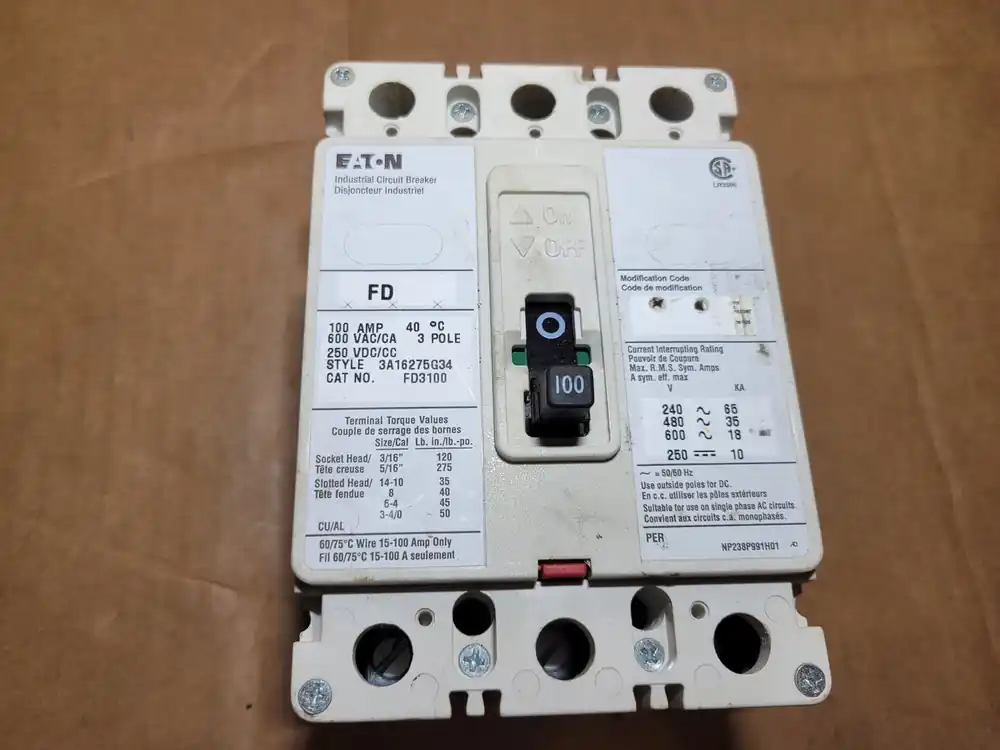 100 Amp, 3 Pole, 600 Volt Circuit Breaker FD3100