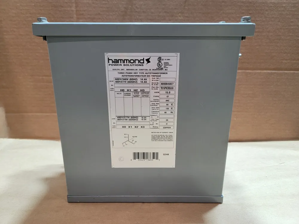 15 kVA Transformer 600Y/346 pri. volts, 480Y/277 sec. volts Y015PKCB3L0U