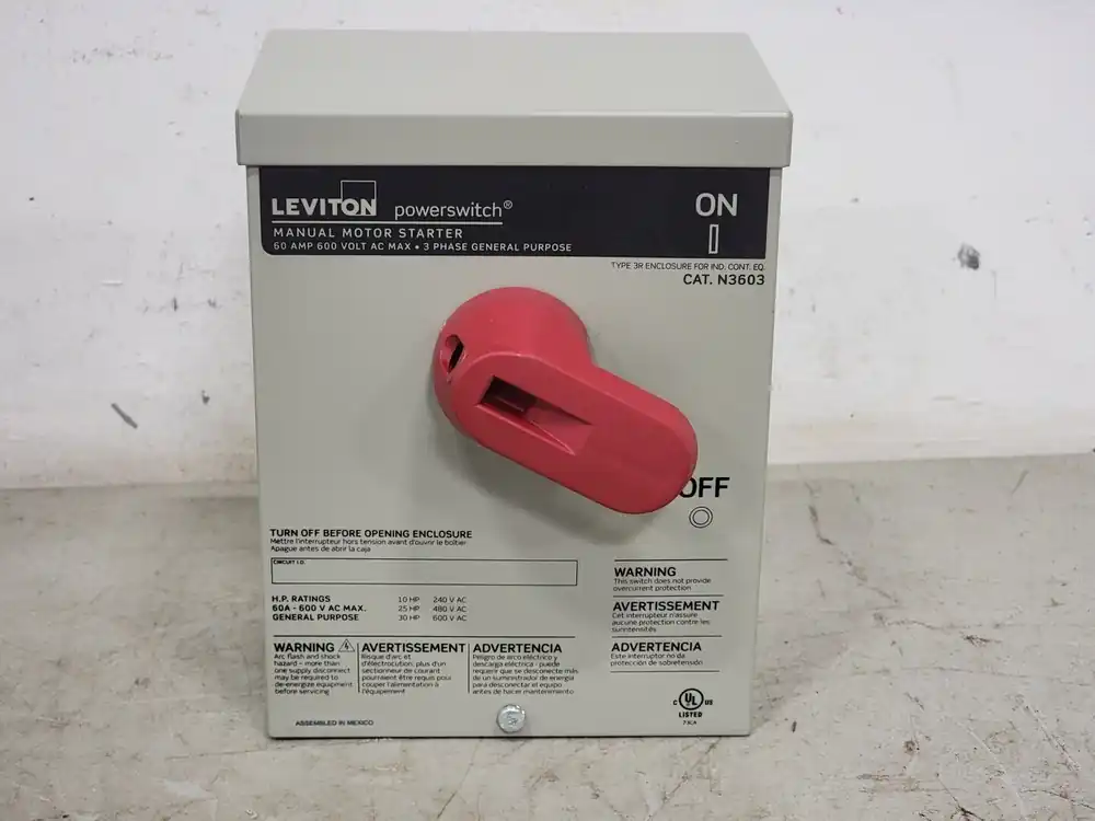 60 Amp, 600 Volts, 3-Ph Manual Motor Starter N3603
