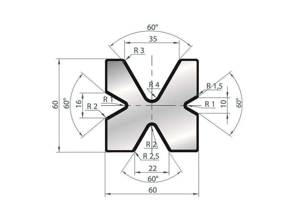 Part No. 2034 @ 805mm 60 Degree 4-way Die (Segmented)