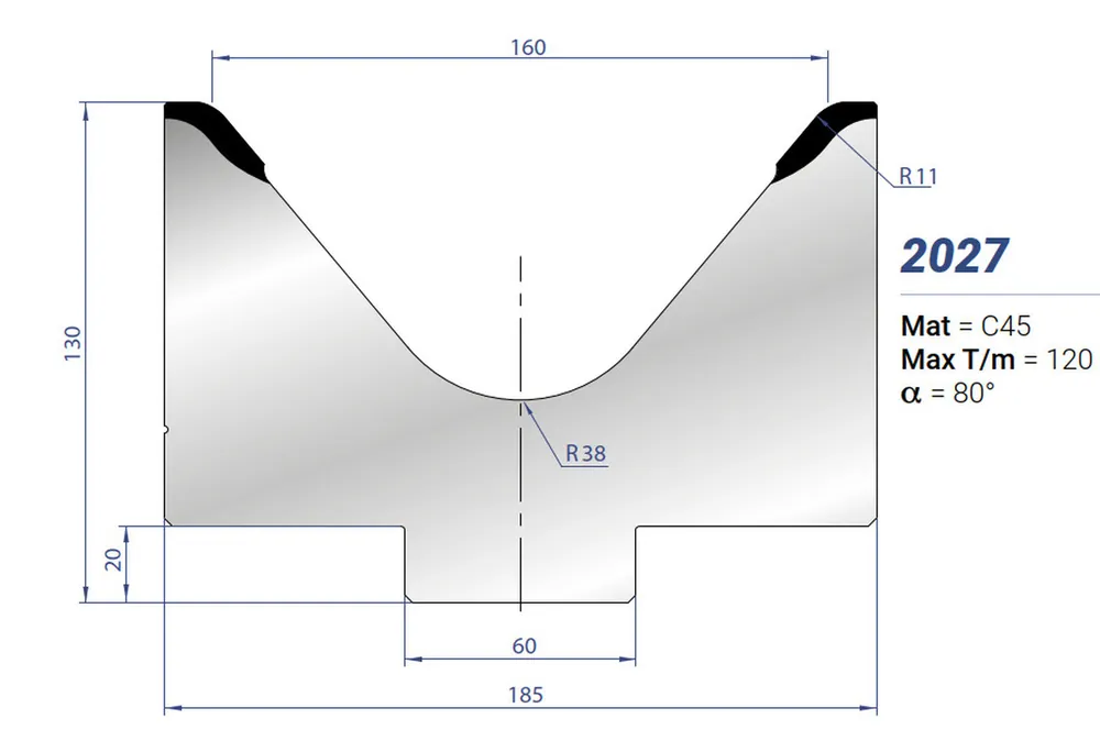 Part No. 2027 @ 805mm 80 Degree Single V Die 6.30" (Segmented)