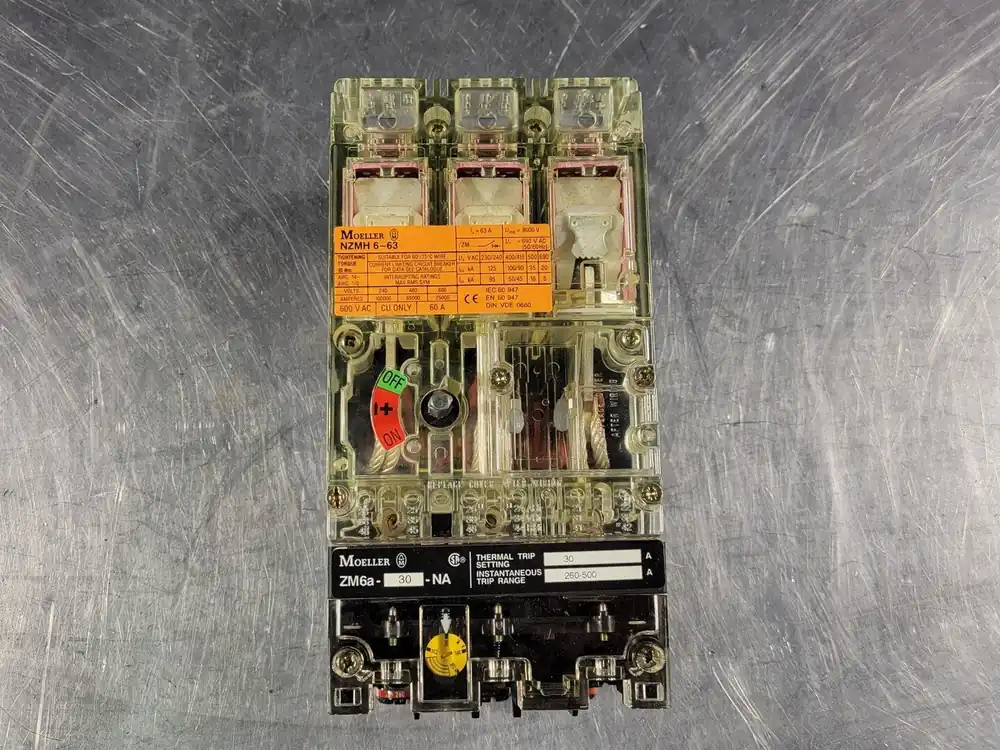 30 Amp, 3 Pole, 600 Volts Circuit Breaker NZMH 6-63 w/ ZM6A-30 Trip Unit