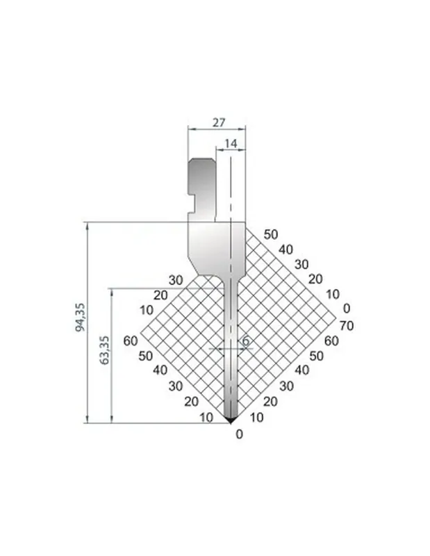 Part No. 1270 @ 835mm 88 Degree Straight Thin Body Punch