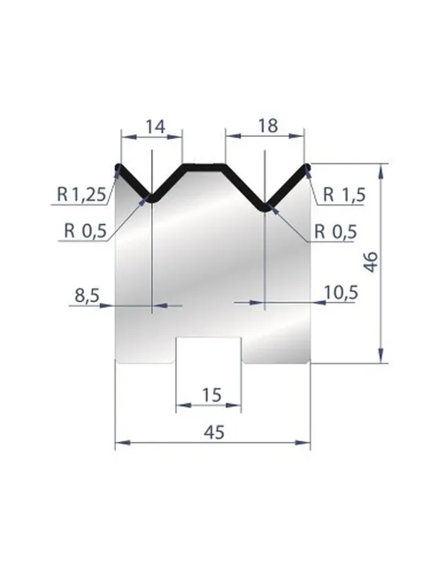 Part No. 2053 @ 805mm 88 Degree 2V Self Centering Die (Segmented)