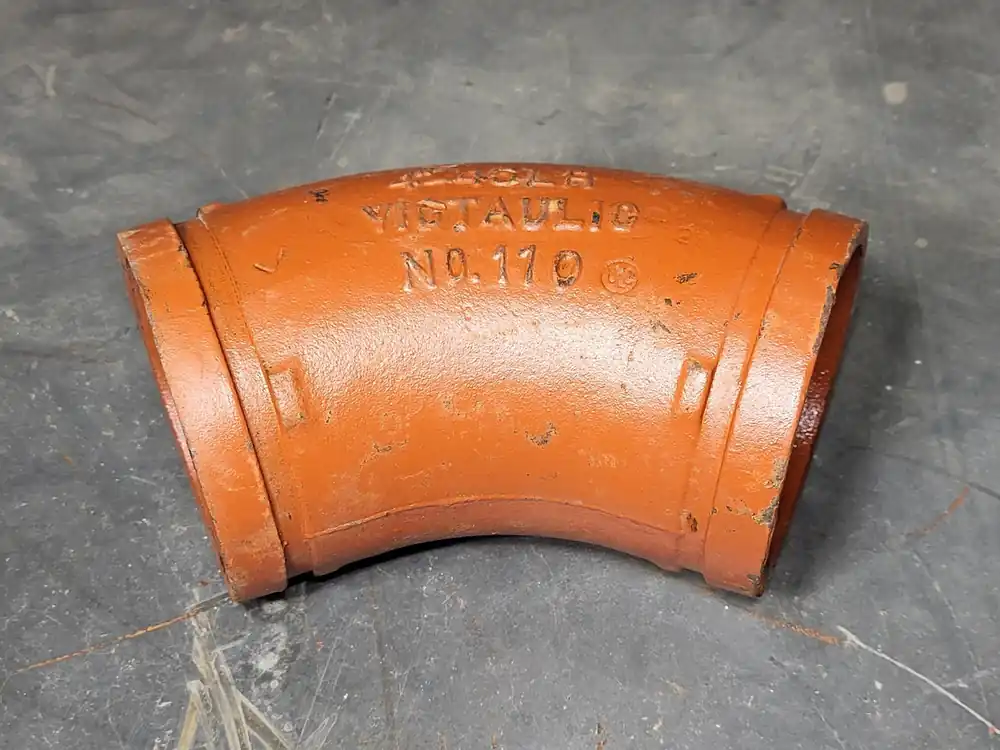 6" Grooved 45° Elbow Fitting, Ptd. Orange, No. 110