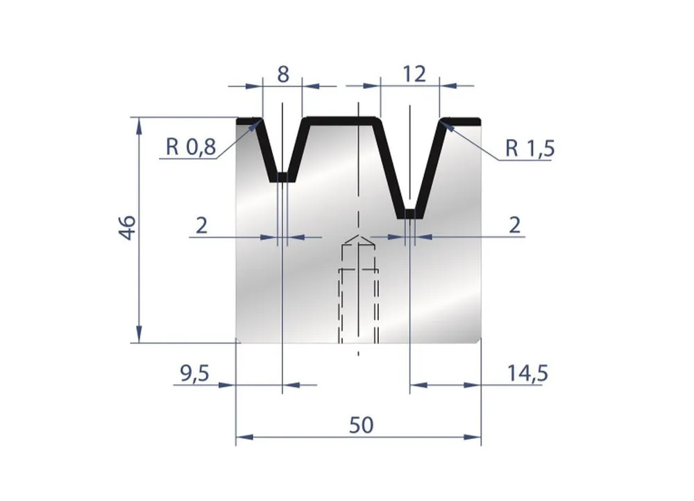 Part No. 2047 @ 835mm 30 Degree 2V Bolted Die