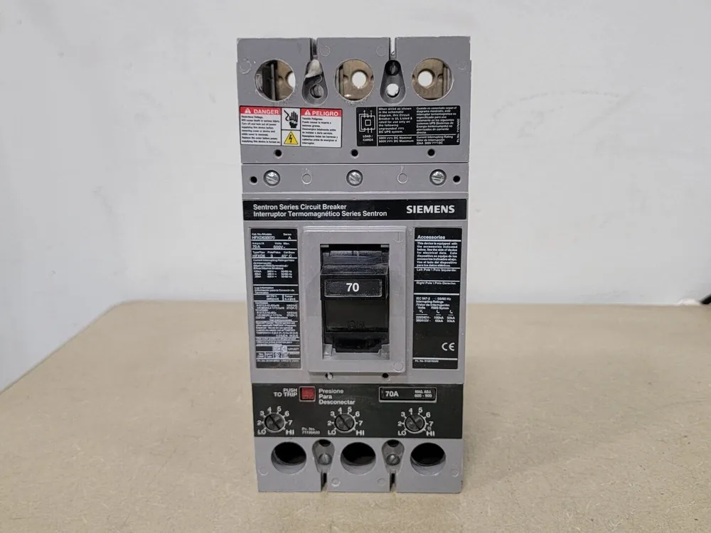 70 Amp, 3 Pole, 600 volts Circuit Breaker HFXD63B070 w/ Trip