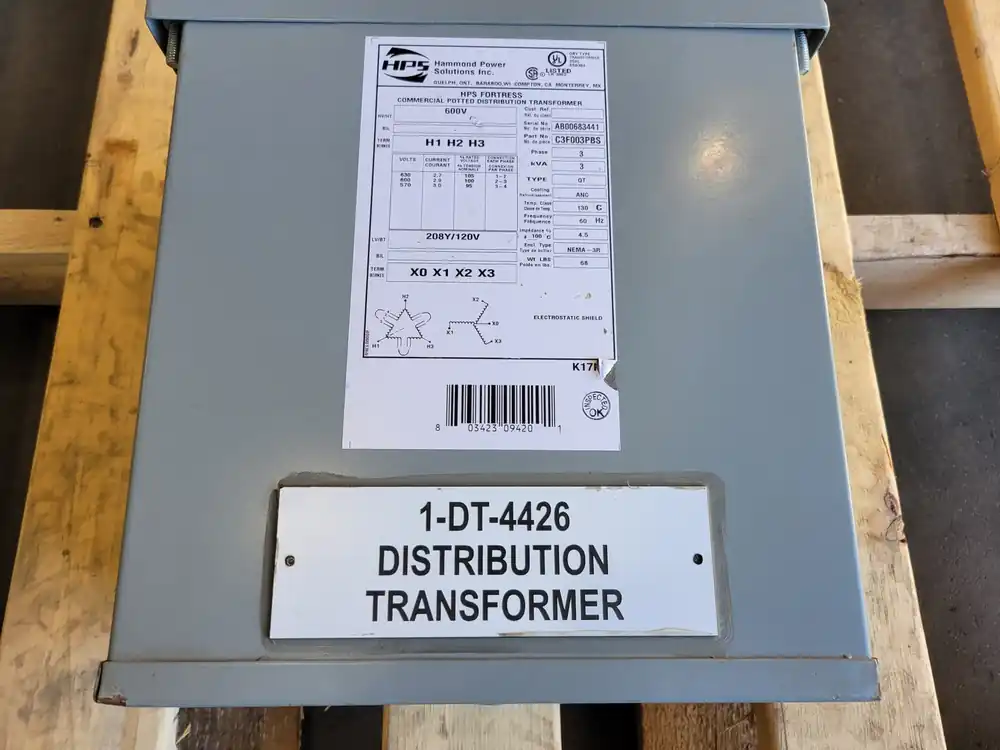 3kVA Transformer Pri 600 volts, Sec 208Y/120 volts, C3F003PBS