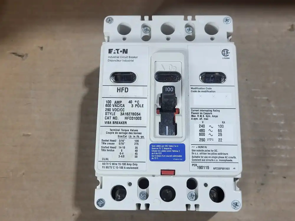 100 Amp, 3 Pole, 600 Volt Circuit Breaker HFD3100S