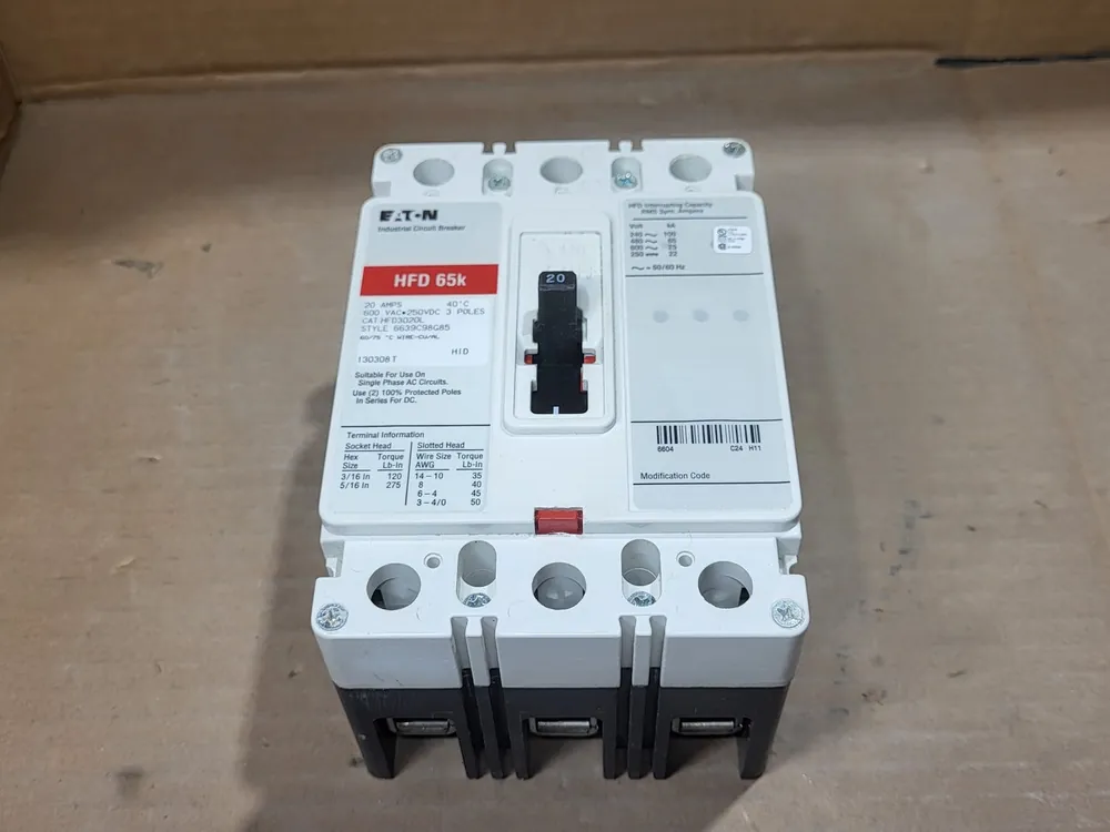 20 Amp, 3 Pole, 600 Volt Circuit Breaker HFD3020L