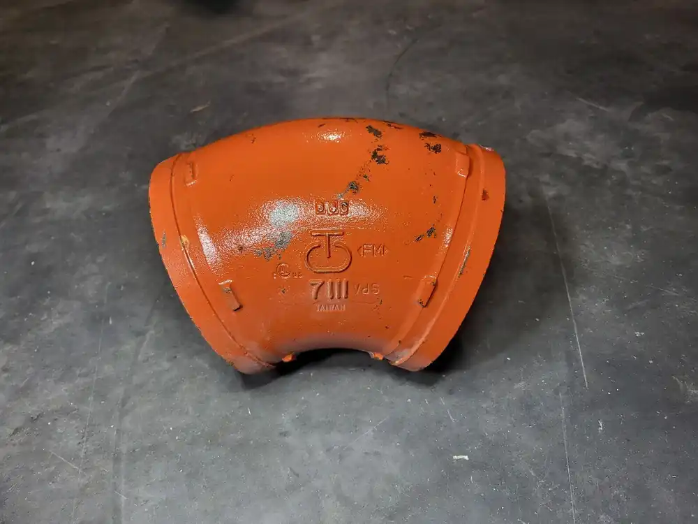 6" Grooved 45° Elbow Fitting, Ptd. Orange, 7111