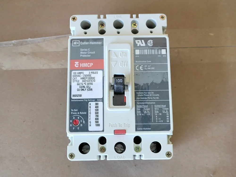100 Amp, 3 Pole 600 Volts Circuit Breaker HMCP100R3C