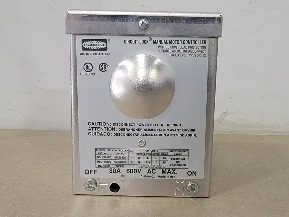 30 Amp 600 Volts Manual Motor Disconnect HBL13R92D